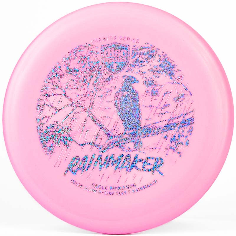 A pink Discmania Rainmaker putter with a sparkly stamp