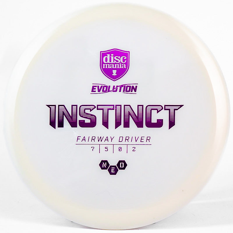 A white Discmania Instinct fairway driver on a white background