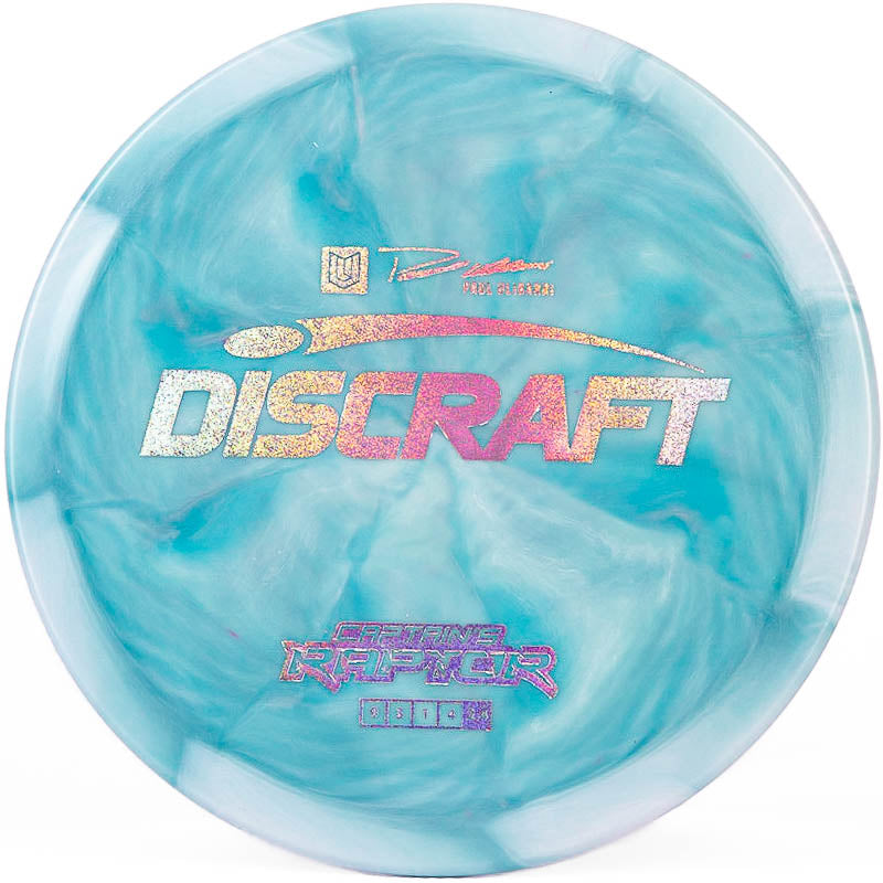 A blue Discraft Captain's Raptor with a sparkly stamp