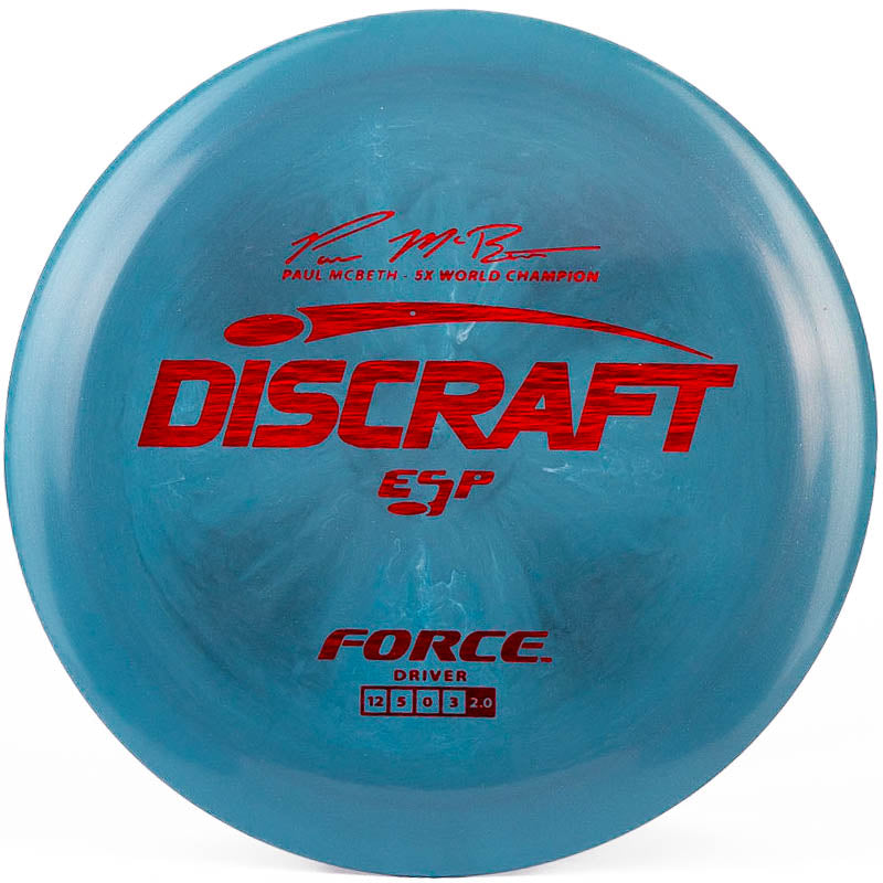A blue Discraft Force with a red stamp