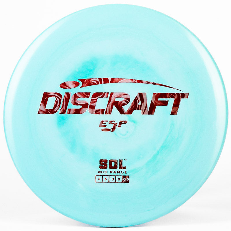 A light blue Discraft Sol with a rose-patterned stamp